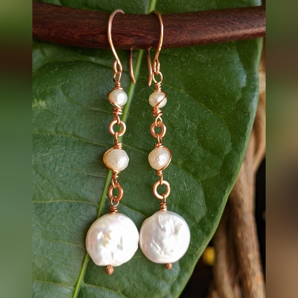 Mermaid Pendant Copper Jewelry Set Fresh Water Pearl Accents - Picture 3 of 16